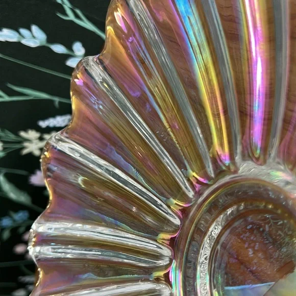 VINTAGE 60s Starburst Celestial Iridescent Rainbow Decorative Carnival Glass - Picture 7 of 7